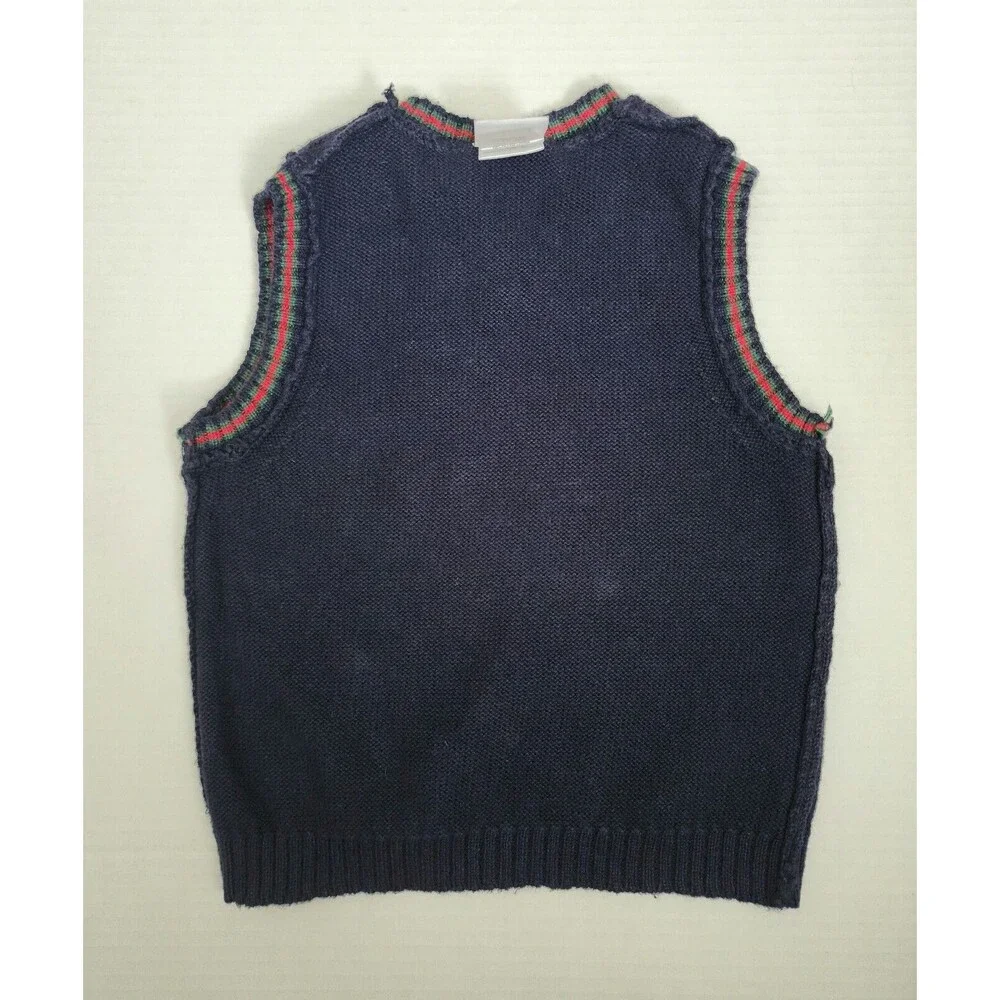 Good Lad of Philadelphia Toddler Ramie Cotton Knit Vest 24M Navy Christmas Train - Picture 5 of 9